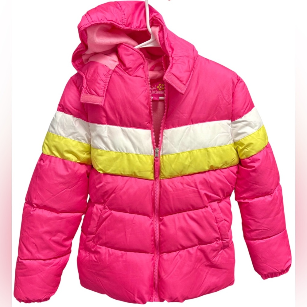 Girl's Pink Platinum Puffer Jacket Coat Hoodie Size L / NWT